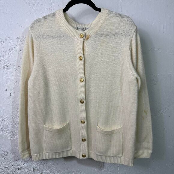 Sweaters - Cream Cardigan with Gold Buttons